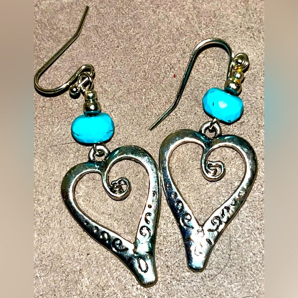 Heart shaped silvery earrings. New. Boho. Valentines. Gift. For her.